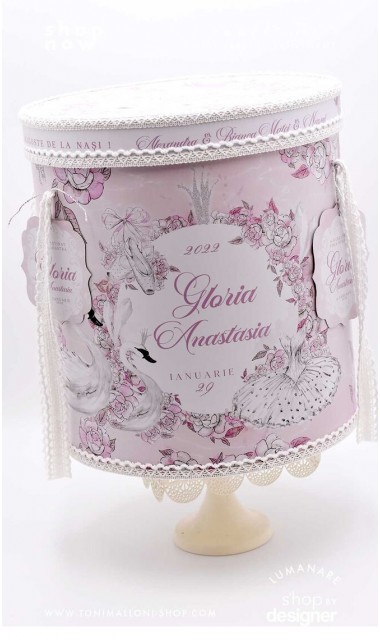 Trusou de botez cu lebede si motive florale personalizat pentru fete, Lebada alba 7